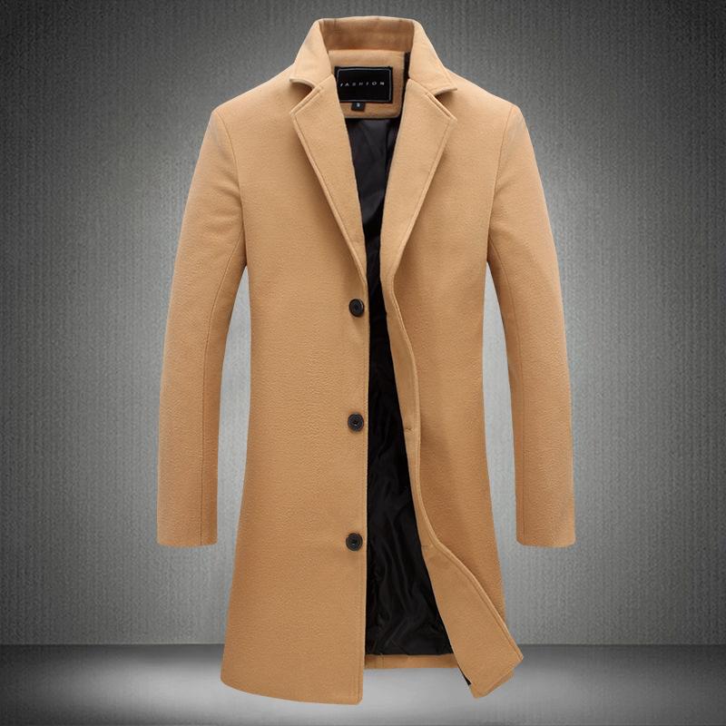 738426194492 Autumn And Winter New Mens Solid Color Casual Business Woolen Coats